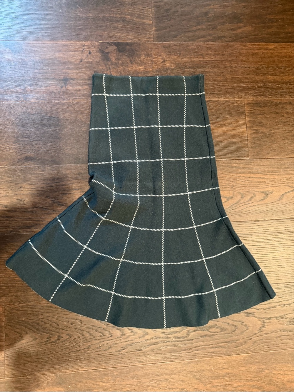 Ann Taylor Black Midi Skirt with White Windowpane